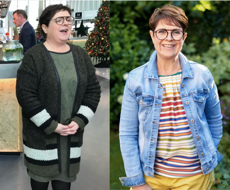 Laurence vóór en 1 jaar na het stoppen van haar eetbuien